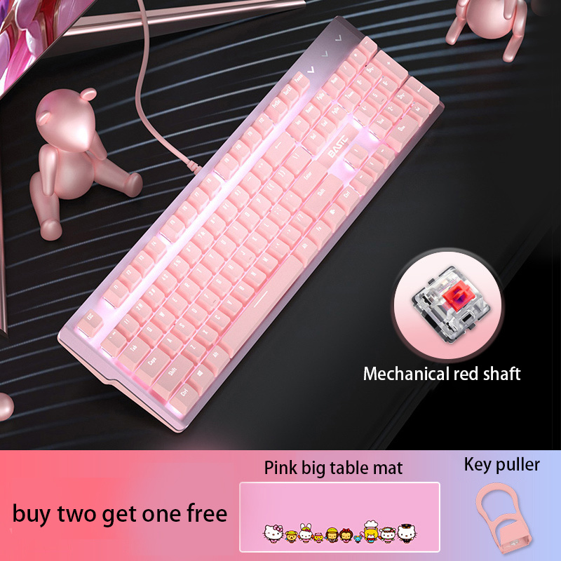 Pink Real Mechanical Keyboard And Mouse Set Girls Cute Gaming Games Dedicated Wired Green Axis Red Axis Girl Heart Luminous Wired Notebook - Image 4