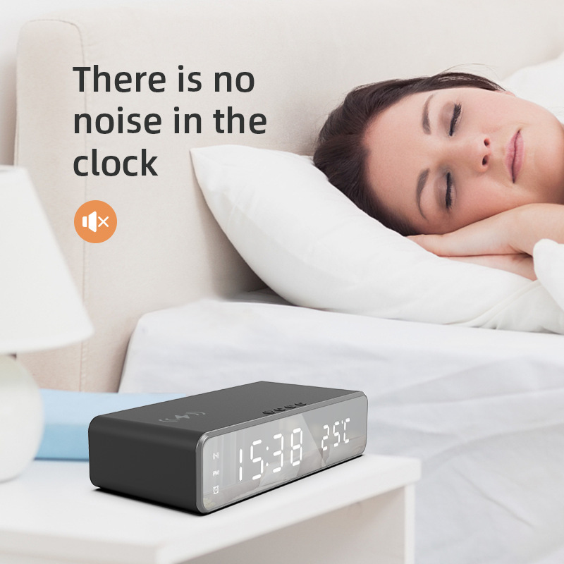 Electric Wireless Phone Charger, Clock, HD Thermometer, Mirror, Clock with Charger - Image 3