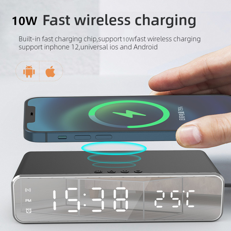 Electric Wireless Phone Charger, Clock, HD Thermometer, Mirror, Clock with Charger - Image 2