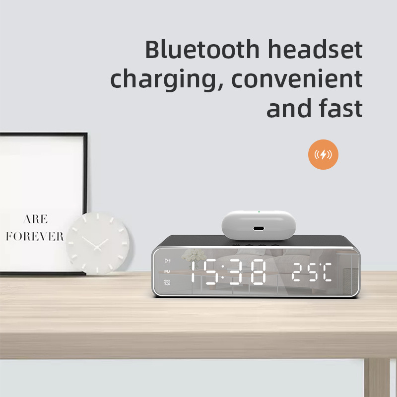 Electric Wireless Phone Charger, Clock, HD Thermometer, Mirror, Clock with Charger - Image 4