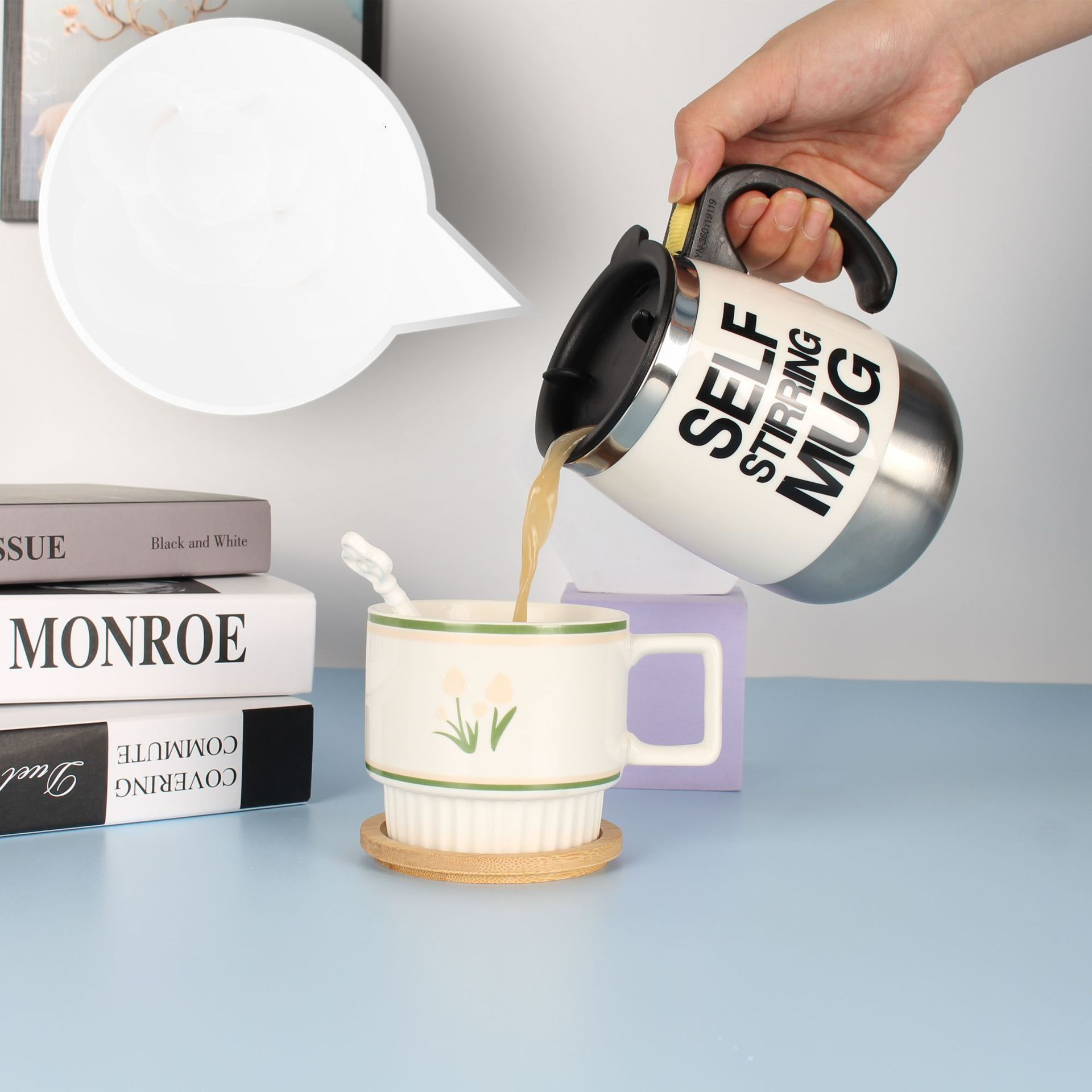 Electric Self Stirring Coffee Mug Cup Stainless Steel Automatic Self Mixing & Spinning Home Office Travel Mixer Milk Whisk Cup - Image 2