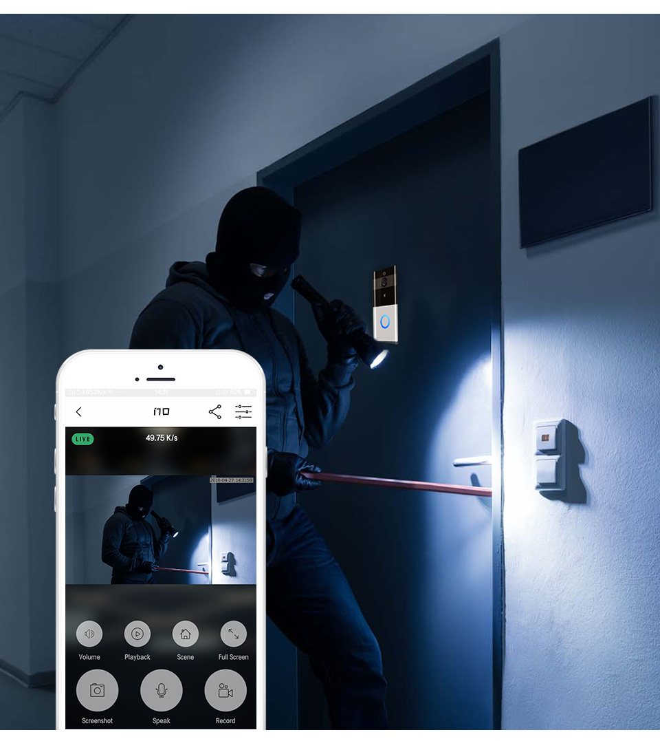 Marlboze 720P WIFI Visual Doorbell Wireless Intercom Doorbell PIR Motion Detection Night View SD card Video Smart Doorbell Ring - Image 3